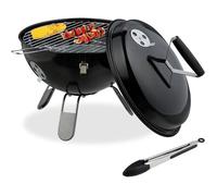Barbecue Portable,Grill Rond,Ø37Cm,Pour Table,Jardin,Balcon,Avec Couvercle,Bac À Charbon & Pince,Noir[BI82]