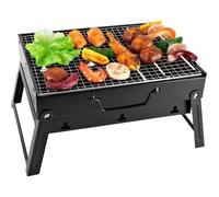 Barbecue Portable Mini - SunJas - BBQ à Charbon Pliable Grill de Table Démontable 35 x 27 x 19.5 cm Camping - Noir