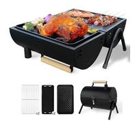 Barbecue portable pliable double face avec démarreur de cheminée, idéal pour le camping en plein air, les fêtes dans le jardin et la cuisine de table