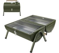 Barbecue Portable - SunJas - 2 en 1 avec Thermomètre BBQ à Charbon Inox Grill de Table pour Jardin Balcon Voyage Camping - Vert
