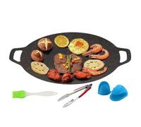 Barbecue pour la cuisson intérieure, rôtissoire en fonte ronde - Outils de cuisine d'extérieur avec pinceau, gants et pinces pour le camping, l'extérieur