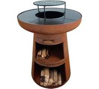 PUR LINE | Barbecue en acier avec grille en acier inoxydable et fonction brasero - Barbecue Diamètre 60 cm, comprend couvercle étanche, tiroir cendrier et espace pour le bois de chauffage