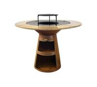 Barbecue rond avec plaque de cuisson et de gril en acier et planche en bois EFP59CO WOOD Marron