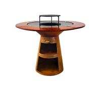 Barbecue rond avec plaque de cuisson et de gril en acier et planche en bois EFP59CO WOOD Marron