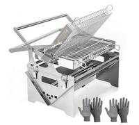 Barbecue Rotatif 360°, Barbecue Charbon 180° avec Panier en Acier Inoxydable, Rôtissoire Détachable Portable pour Camping Plein Air, Pique-Nique Et Fête dans Le Jardin