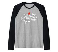 Barbecue Rub Smoke Eat Repeat Funny pour Hommes et Femmes Manche Raglan