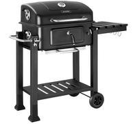 Barbecue - TECTAKE - Au charbon de bois FLORIAN, bac à charbon réglable, thermomètre intégré, 110 x 64 x 104 cm - Noir