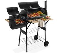 Barbecue - TECTAKE - barbecue au charbon de bois 2 en 1, 2 compartiments, avec thermomètre, 2 roues, 110 x 60 x 116 cm - Noir