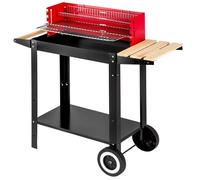 Barbecue - TECTAKE - Barbecue mobile avec 2 grilles et 3 étagères en acier 86 x 34 x 80 cm - Noir/Rouge