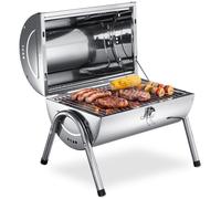 Barbecue - TECTAKE - gril en acier inoxydable - inoxportable, 2 grilles chromées, 2 bacs galvanisés, 42x30,5x44 cm - noir