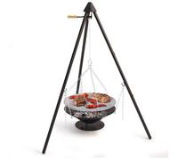 Barbecue trépied portable - Trépied réglable avec poulie - Chaînes de suspension robustes