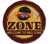 Barbecue Zone Plaque Metal Affiche Vintage Welcome To Bbq Zone Plaque Murale Decorative Pour Buffet Café Pubs Club Hôtel Camping Panneau Decoratif Exterieur Metal 27X27Cm