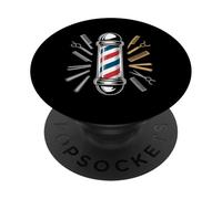 Barber Pole Icon Ciseaux de barbier PopSockets PopGrip Adhésif