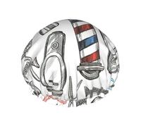 Barber Shop Bonnet de douche style monochrome pour femme et homme réutilisable, imperméable, antidérapant, séchage rapide, grand bonnet pour cheveux longs et courts