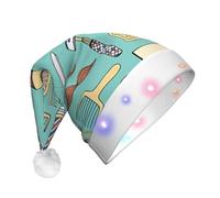 Barber Shop Chapeau de Noël LED pour adultes - Chapeaux de fête du Nouvel An, vacances chaudes en peluche Père Noël bonnet confortable, bonnet Merry Beanie