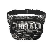 Barber Shop Sac banane double couche carré imprimé monochrome Sac de voyage avec Bel réglable, noir, One Size