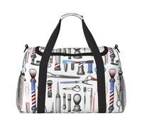 Barber Shop Sac de voyage monochrome avec fermetures éclair et poignées, grand sac de sport pliable pour vacances en famille, Noir , Taille unique