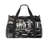 Barber Shop Sac de voyage monochrome avec fermetures éclair et poignées, grand sac de sport pliable pour vacances en famille, Noir , Taille unique