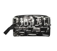 Barber Shop Trousse de toilette de voyage monochrome avec impression de style monochrome, grande capacité, trousse de toilette pour femme et homme, blanc, Taille unique