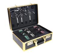 Barber Stylist Mallette de transport pour tondeuse à cheveux - Boîte à outils portable - Noir - Avec outils - Convient pour coiffeurs et stylistes (doré)