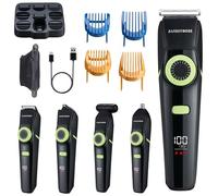 BarberBoss 5-en-1 Kit de toilettage pour homme : tondeuse à barbe sans fil, tondeuse à cheveux, épilateur nez et oreilles, tondeuse de précision et corps avec recharge USB, design étanche et écran LED