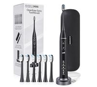 BarberBoss Brosse à dents électrique sonique, noire, rechargeable, pour adultes, 5 modes × 3 intensités, minuterie 2 minutes, 6 têtes de brosse + étui voyage, jusqu'à 180 jours d'utilisation, QR-7302