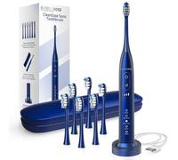 BarberBoss Brosse à dents sonique pour adultes, brosse à dents électrique rechargeable avec 5 modes de nettoyage, 3 niveaux d'intensité, capteur de pression intelligent (Bleu Marine)