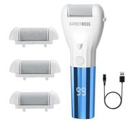 BarberBoss Détacheur électrique étanche pour callosités, lime à pieds rechargeable pour talons et semelles, 3 têtes de rouleau, affichage LED, paramètres à double vitesse et lumière intégrée