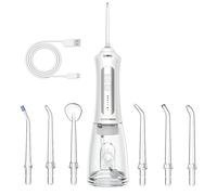 Barberboss Hydropulseur dentaire portable, irrigateur buccal rechargeable, kit de fil dentaire avec 5 réglages de pression, 5 buses interchangeables, réservoir d'eau de 300 ml