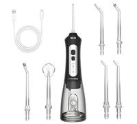 BarberBoss Hydropulseur dentaire sans fil, 5 modes de nettoyage, 6 buses de jet, affichage LED, irrigateur buccal rechargeable, étanche IPX7 hydropulseur