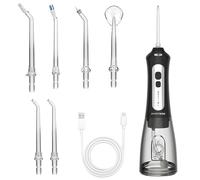 BarberBoss Hydropulseur dentaire, sans fil pour dents et gencives, 6 embouts multifonctions, écran LED, rechargeable par USB, Irrigateur buccal électrique pour appareils dentaires, gencives (Noir)