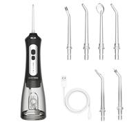 BarberBoss Hydropulseur dentaire sans fil pour dents et gencives, hydropulseur dentaire rechargeable, 5 modes de nettoyage, 6 buses et écran LED, kit de fil dentaire étanche IPX7 (Noir)