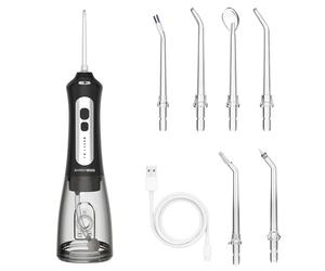 BarberBoss Hydropulseur dentaire sans fil pour dents et gencives, hydropulseur dentaire rechargeable, 5 modes de nettoyage, 6 buses et écran LED, kit de fil dentaire étanche IPX7 (Noir)