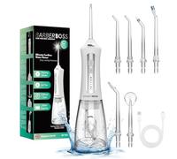 BarberBoss Hydropulseur, éliminateur de plaque dentaire, Hydropulseur électrique, Irrigateur dentaire avec 5 embouts jet et modes nettoyage, Irrigateur buccal, Nettoyeur de dents, QR-7024, (Blanc)