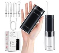 BarberBoss Hydropulseur portable, irrigateur buccal sans fil pour les voyages, 3 niveaux pression, 6 embouts, réservoir d'eau télescopique IPX8, hydropulseur poche rechargeable USB-C, QR-7112 (noir)