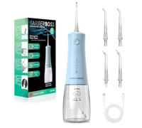 BarberBoss jet dentaire, irrigateur buccal sans fil, fil dentaire électrique, 5 modes pression, étanche IPX8, irrigateur buccal portable, kit nettoyage dents, QR-7102 (Bleu Pastel)