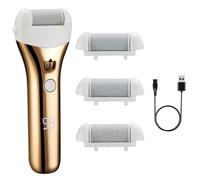 Barberboss Kit de pédicure électrique rechargeable pour callosités avec 3 rouleaux, double vitesse, chargement USB et écran LED, ensemble de pédicure pour talons fissurés et pieds lisses (doré)