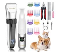 BarberBoss Kit de toilettage 2 en 1 pour animaux de compagnie, double tondeuse à poils pour chiens et chats, faible bruit, écran LED, étanche, tondeuse à pattes sans fil, QR-9111