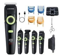 BarberBoss Kit de toilettage à barbe 5 en 1 pour homme, tondeuse à cheveux sans fil pour homme, corps et oreille, tondeuse de nez avec cadran de précision