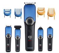 BarberBoss Kit de toilettage sans fil 5 en 1 pour homme, tondeuse à barbe, tondeuse à cheveux, tondeuse nez et oreille, tondeuse corporelle, cadran de précision, tondeuse étanche avec chargement USB