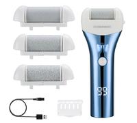 Barberboss Lime électrique pour callosités avec 3 têtes de rouleau, affichage LED, chargement USB et design étanche, outil de pédicure pour talons (bleu)
