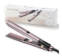 BarberBoss Lisseur en céramique avec plaques flottantes, traitement ionique et kératine pour tous types de cheveux, affichage LED de la température, fer à lisser professionnel (QR-8412, Rose)