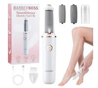 BarberBoss Râpe électrique pour les pieds, kit de pédicure rechargeable, têtes de rouleau fines et épaisses, chargement USB, capuchon de protection, portable de callosités des pieds, QR-5101