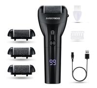 BarberBoss Râpe électrique pour les pieds, pieds durs, sans fil, 3 têtes de rouleau, outil de pédicure pour pieds lisses