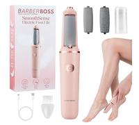 BarberBoss Râpe électrique pour les pieds, portable, rechargeable, avec têtes à rouleaux fins et épais, outil de pédicure étanche, avec verrouillage de voyage et chargement USB, QR-5102