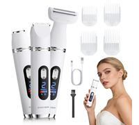 BarberBoss Rasoir pour femme, tondeuse pour le corps, le bikini et le visage, rasoir électrique 3 en 1 pour femme, contrôle à double vitesse, 4 peignes de guidage, rasoir portable pour femme avec