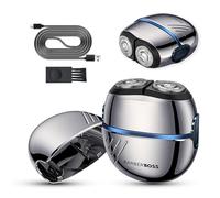BarberBoss Rasoir rotatif pour homme, lames en acier au carbone, double tête flottante, serrure de voyage, rasoir compact pour barbe et visage, rasoir électrique pour homme, QR-2701