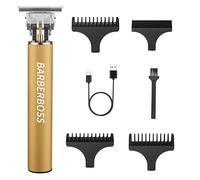 BarberBoss T-Blade Tondeuse à cheveux et à barbe, sans fil, chargement USB, 3 peignes de précision, outil de toilettage pour homme pour le visage, le cou et la racine des cheveux (doré)