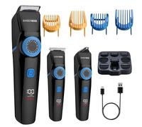 BarberBoss Tondeuse à barbe 3 en 1 pour homme, tondeuse à cheveux, barbe et détails, écran LED, 3 têtes de coupe, chargement USB et design étanche, kit de toilettage rechargeable avec cadran de