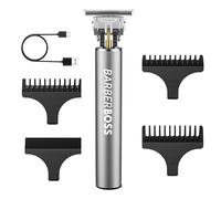 BarberBoss Tondeuse à barbe et cheveux T-Blade pour homme, tondeuse de précision sans fil, tondeuse rechargeable avec 3 sabots guides, coupe de précision pour barbe, favoris et décolleté, gris argenté
